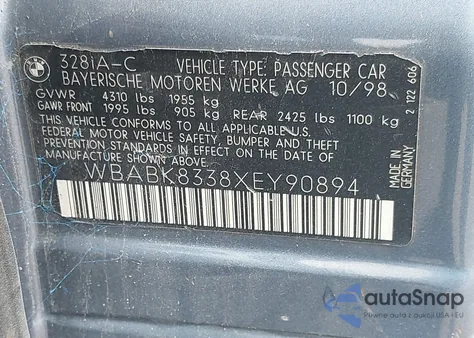 1999 BMW 328Ic z USA, uszkodzony, nr VIN WBABK8338XEY90894